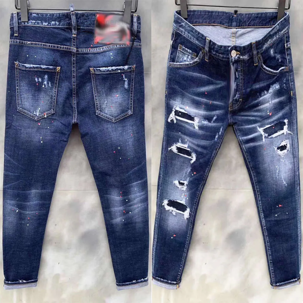 Jeans män denim jeans blå svart rippade byxor bästa version mager trasig Italien stil cykel motorcykel rock jeansml