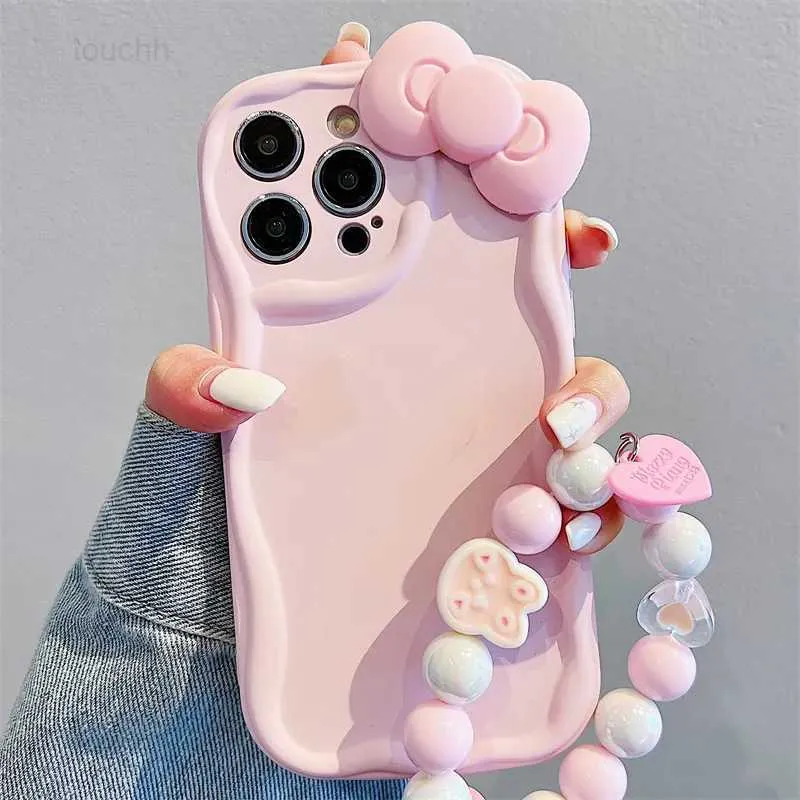 Étuis de téléphone portable Mignon 3D Bow Rabbit Round Bracelet Case pour Samsung Galaxy S23 S22 S21 Ultra Plus S20 FE A52 A53 A54 A71 A34 A24 A14 A13 5G Couverture L230823