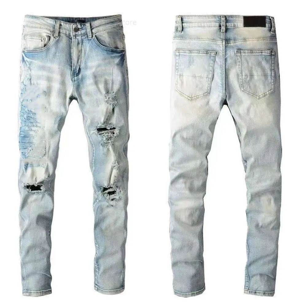 Kot Miri Jeans Mens Tasarımcı Yüksek Kaliteli Serin Stil Lüks Denim Pant Sıkıntılı Yırtık Biker Siyah Mavi Jean Slim Fit Motorcycle.sml