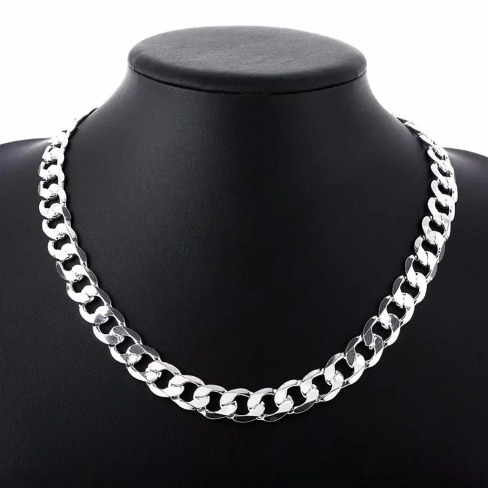 Kedjor 20 22 tum 12 mm trottoarkedja halsband för män silver 925 halsband choker man mode manlig smycken bred krage vridmoment colar256m