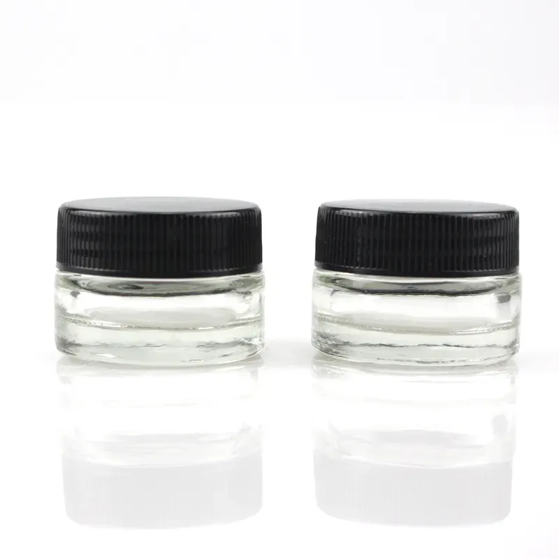 Food Grade Non-Stick 5ml Glass Bottle Tempered Wax Dab Jar Dry Herb 50g Concentrate Container with Black Lid