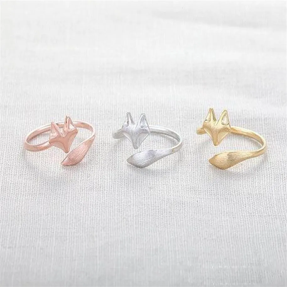 10pcs lot Cute Fox Ring Gold Silver Rose Gold Fox rings unique rings adjustable rings animal rings stretch rings cute rings cool r236D