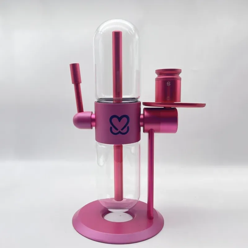 Nya rosa vattenpipa anpassade 360 ​​roterande aluminiumlegering glas gravitation bong bong