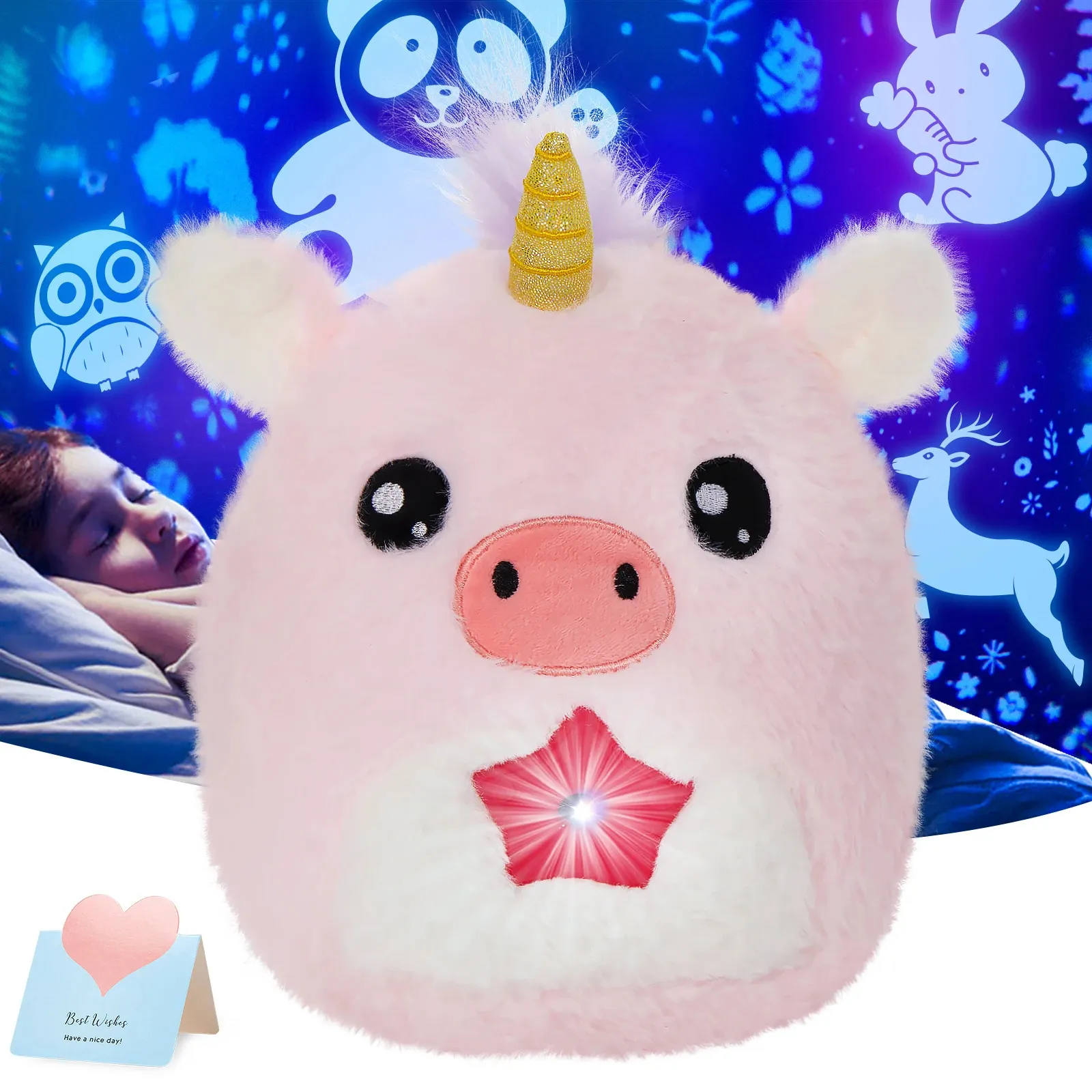 Large Unicorn Stuffed Animal Pillow Pets Pink Unicorn Sleeptime Lites Pink  Plush Multi Color Nightlight Stars Rainbow Unicorn, image size:1600x1600