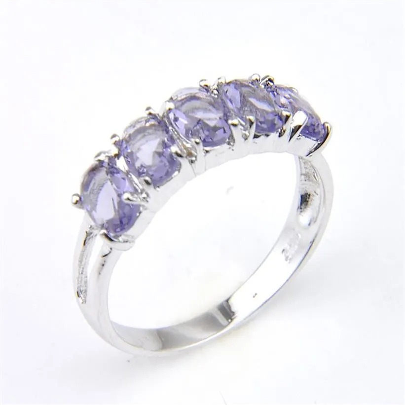 Luckyshine New Arrival Full New Oval 5- Stone Natural Amethyst 925 Sterling Silver Placed for Women Charm Gift Idea Rings SHI2615