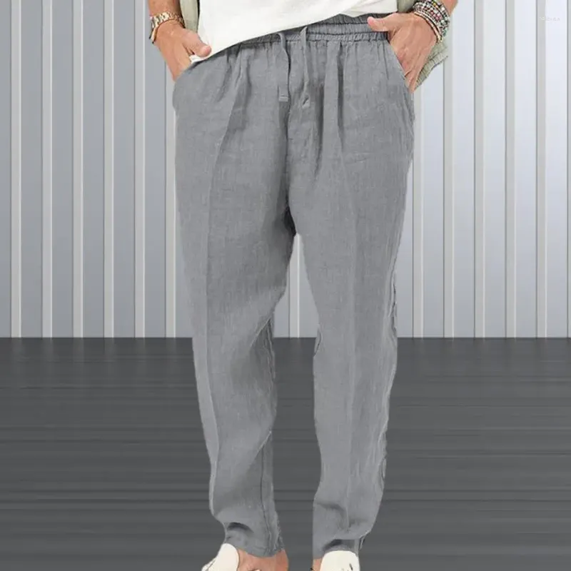 Pantalons pour hommes Hommes Cordon Taille Streetwear Couleur unie Pantalon décontracté avec jambe droite Poches de ceinture élastique pour tous les jours