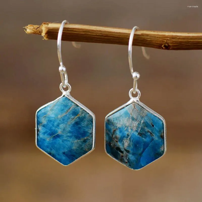 Boucles d'oreilles pendantes géométriques pour femmes, Apatite, mode audacieuse, pierres naturelles, Bijoux de luxe de styliste, goutte