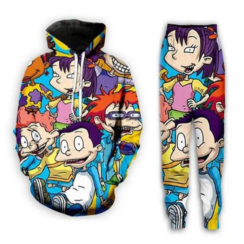 New Men Womens Cartoon Rugrats 90's Funny 3D Print Fashion Tracksuits Hip Hop Pants Hoodies MH06237U