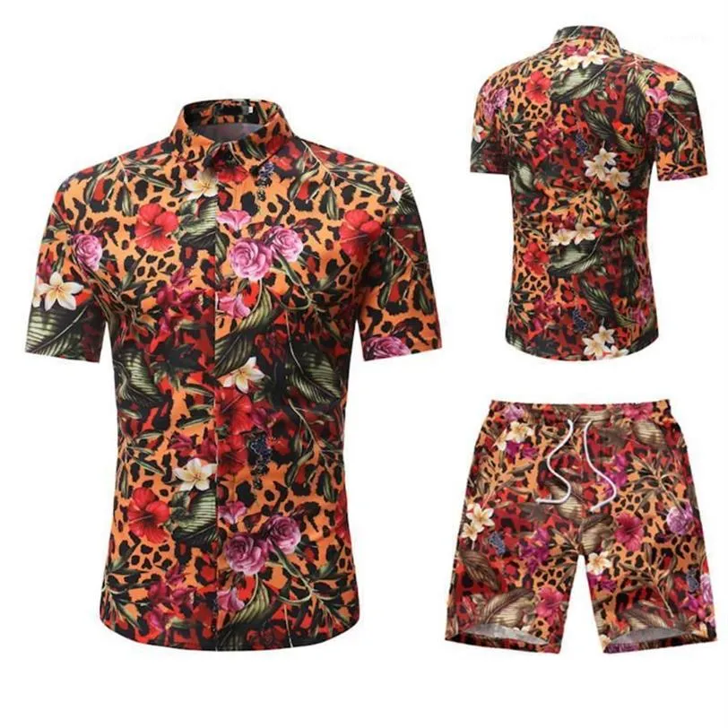 Fashion Men Outfit Set Tropical Vintage Printed Short Sleeve Shirt Shorts Suit Summer Beach Casual Clothes Men Ropa Hombre M61255u