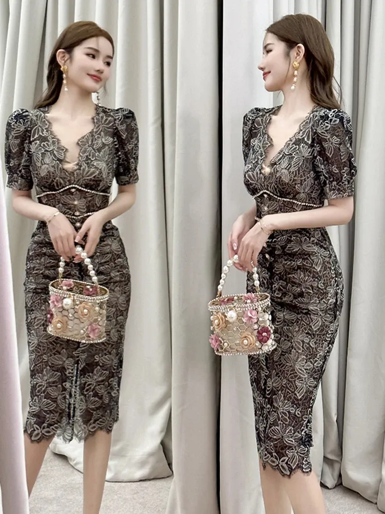 sachin and babi light blue dress Floral Lace Korean Style Mini Dress Women Casual Elegant Summer Beach main image 1
