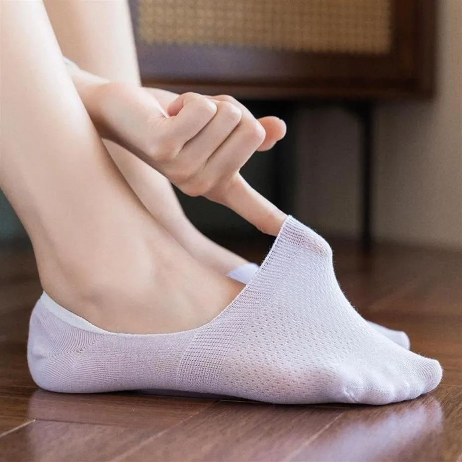 Носки, комплект из 5 пар, женские силиконовые нескользящие невидимые летние однотонные сетчатые носки-лодочки с низким вырезом, женские хлопковые носки без показа Slipp266e