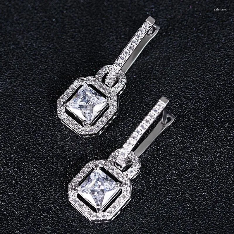 Stud Earrings Fashion Creative Luxury Design Bag For Women Lock Silver Color Square Cubic Zirconia Accessories Graceful