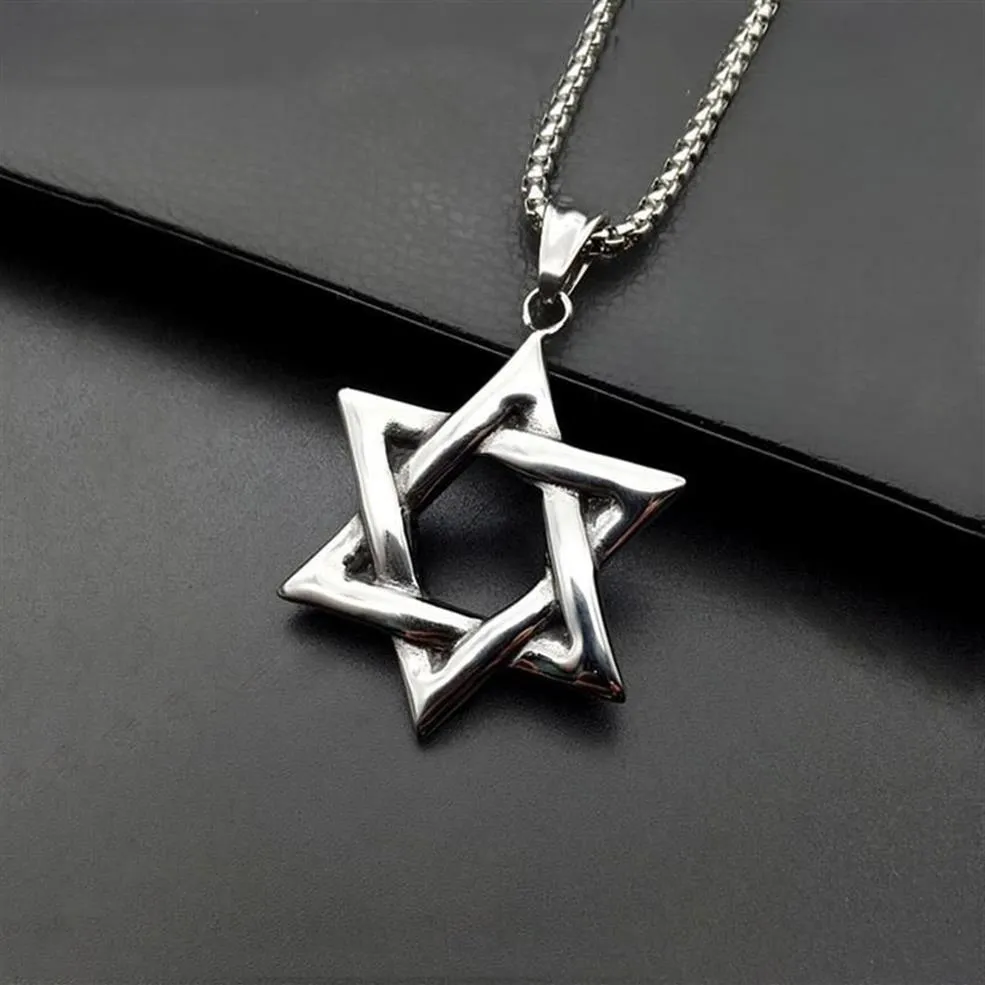 Collares colgantes Estrella de David Israel Collar de cadena Mujeres Acero inoxidable Judaica Color Plata Color Judío Hombres Joyería Colgante239d