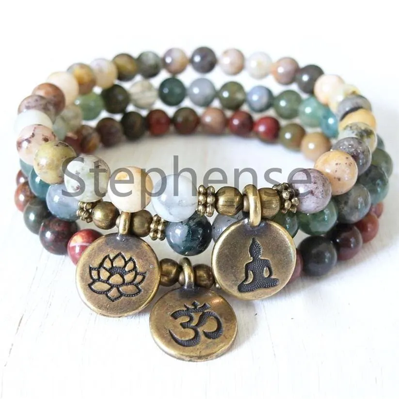 MG0672 Picasso Jasper Ohm Bracciale Natural Crzay Agata Mala Borda il braccialetto Nuovo design Muschio Agata Lotus Bracciale con ciondolo310p