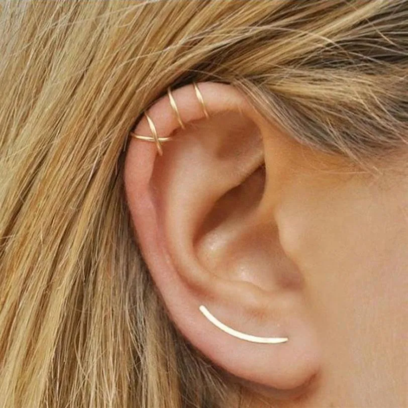 女性のためのスタイリッシュなイヤリングbijoux no piercing二重耳カフ新しいスタイルのジュエリーアクセサリーoorbellen earrings fantastic trinket191y