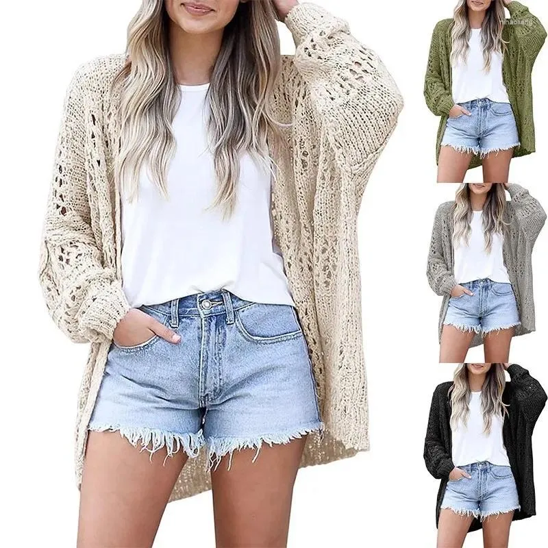 Women's Knits 2023 Summer Long Sleeve Knit Tops Bohemian Hollow Out Beach Vacation Large Size Solid Color Knitted Cardigan Jacket