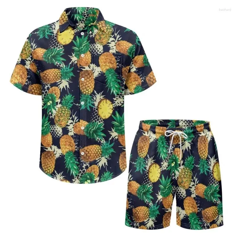 Herrespår 2023 säljer Crazy Fashion Set Set Mens Summer Print kausal ärmskjorta Shorts Två stycken Mannar Casual Size S-3XL