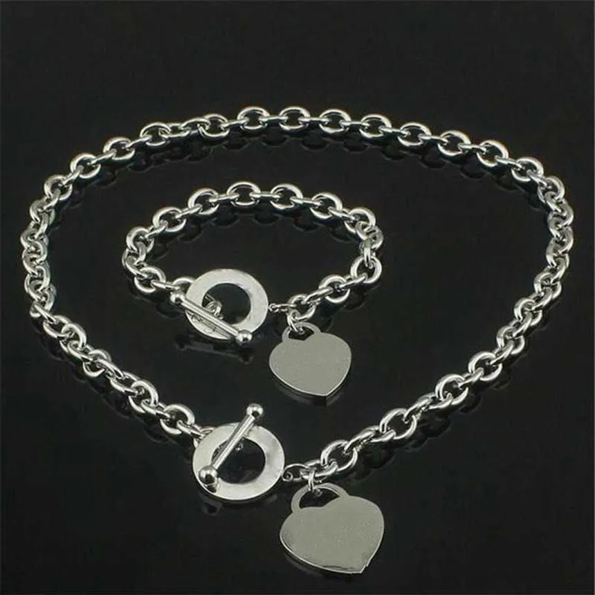 Cadeau de noël 925 argent amour collier Bracelet ensemble bijoux de mariage coeur pendentif colliers bracelets ensembles 2 en 12117