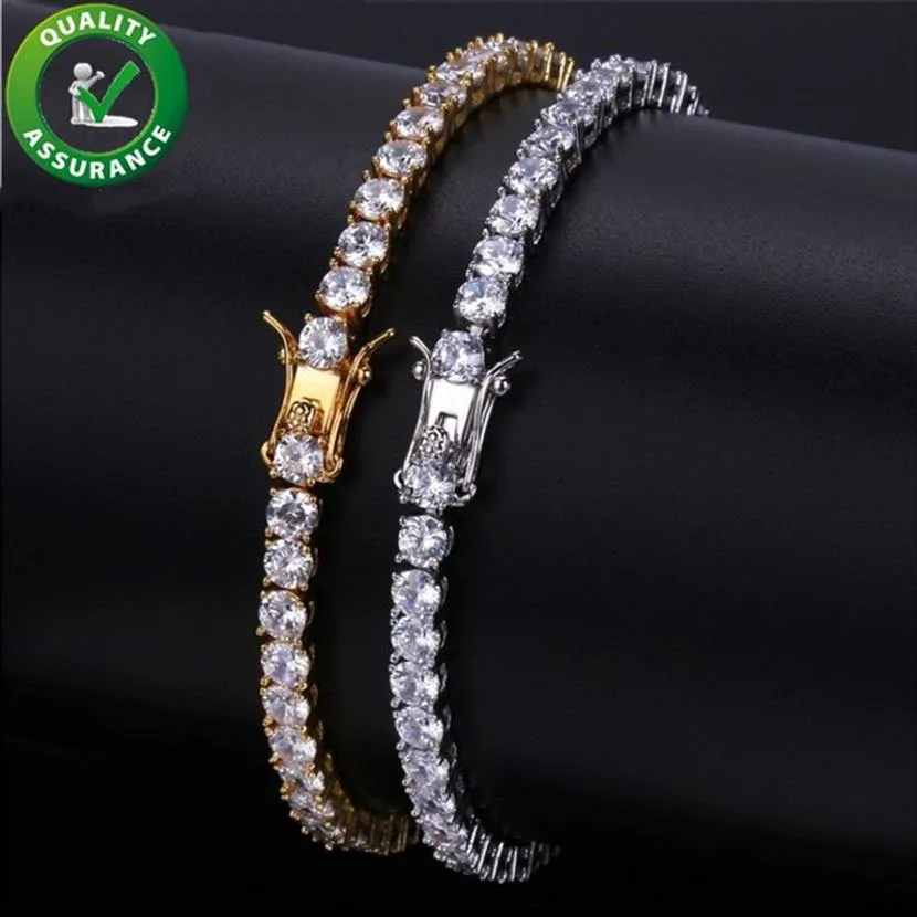 Mens Bracelets Iced Out Diamond Tennis Chain Bracelet Hip Hop Jewelry Copper Material Gold Silver Rose Color Box Clasp CZ Bangle L298u