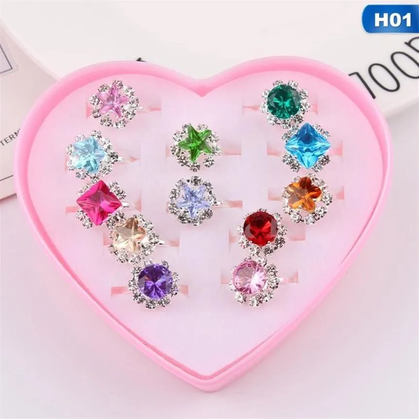 12 24 36 Uds anillos de joyería con caja en forma de corazón regalo de cumpleaños conjunto ajustable para niñas pequeñas Cluster193C