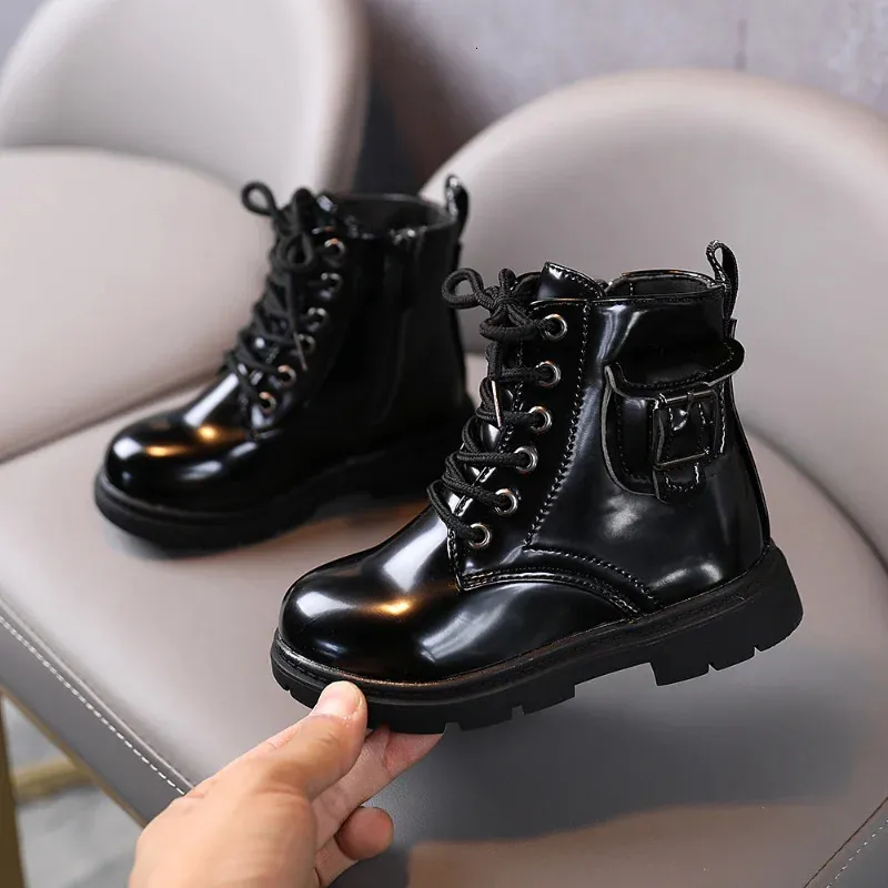 Boots Children Boots British Style Black Pu Leather Ankle Boots Autumn Fashion Student Boys Girls Boots Kids Sneakers Sapato 231013