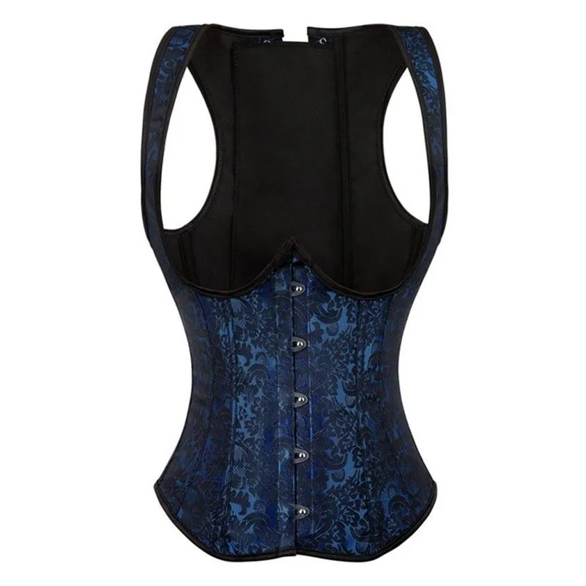 Women Jacquard Halterneck Underbust Corset Vest Spiral Steel Boned Body Shaper Waist Cincher Slimming Corselet Plus Size S-6XL Bla247B