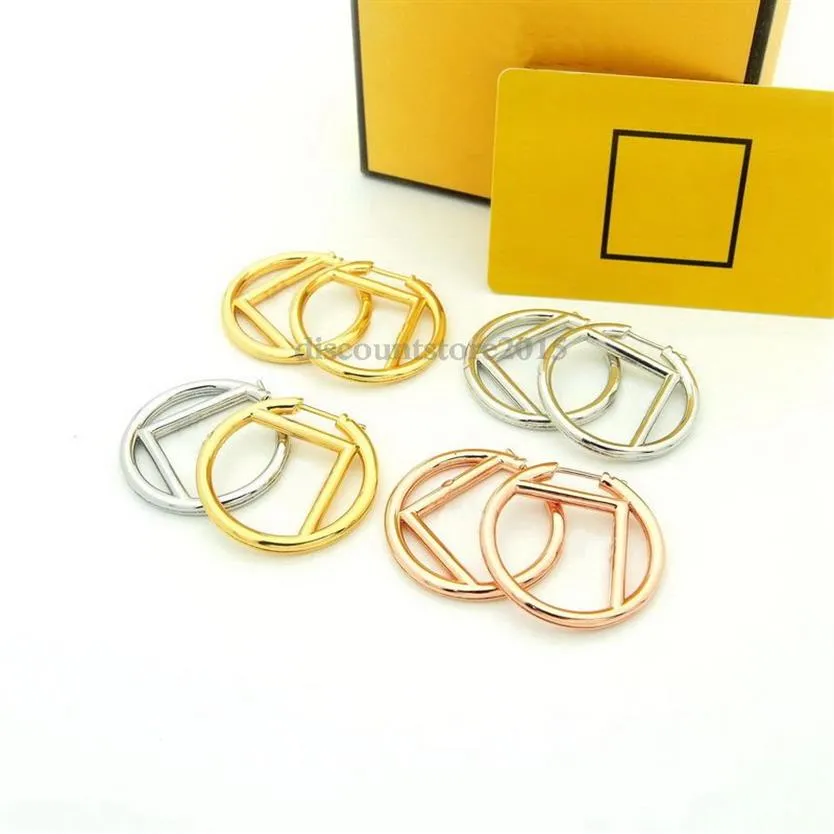 Europe America Fashion Style Hoop Earrings Lady Women Gold Silver Rose Color Hårdvara Graverad bokstav ihålig F Large Circle Si233J