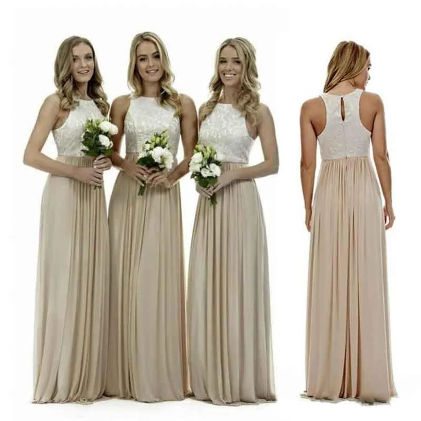 Champagne Bridesmaid Dresses Sexy Lace Top Chiffon, Sleeveless Beach — free download