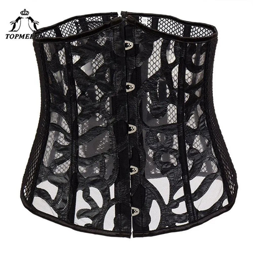 TOPMELON Corsetto sottoseno Aspetta Trainer Steampunk Bustier Corsetto gotico Corsetto sexy Moda donna floreale Trasparente301x