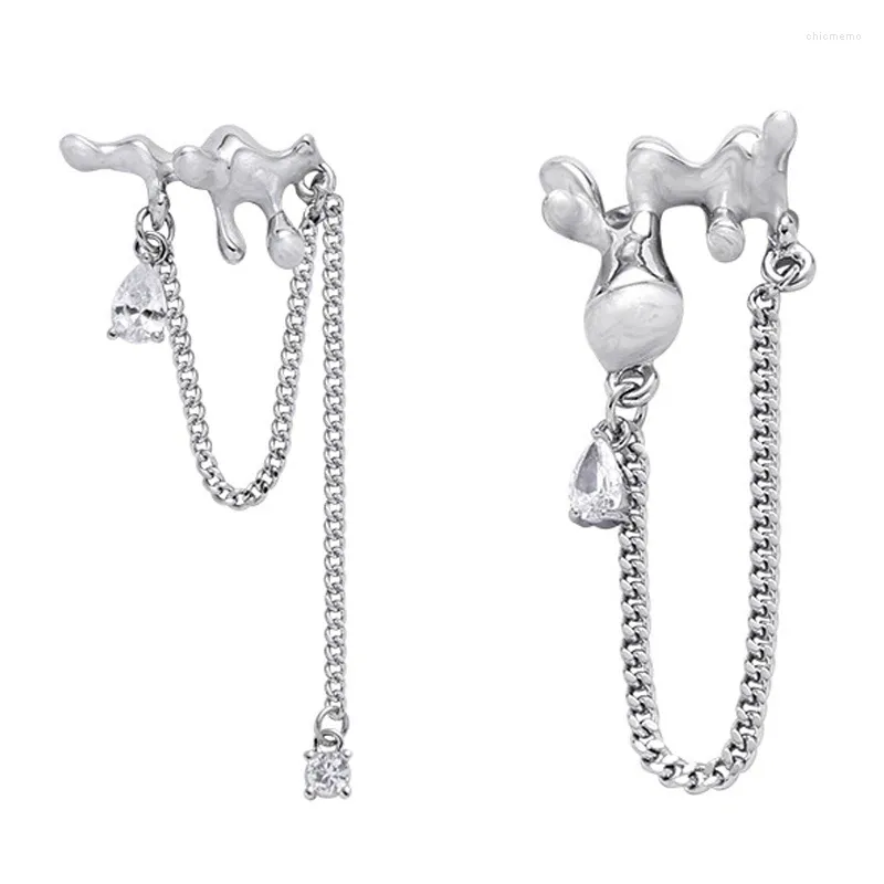Backs Earrings Eetit Stylish Zinc Alloy Metal Enamel Geometric Tassel Chain Zircon Drop Prevent Allergy LuxuryTemperament Jewelry Gift
