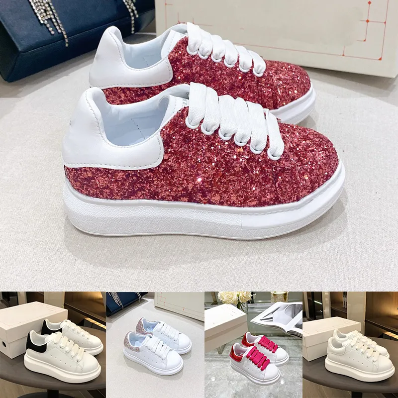 Mode barn designer bling läder snörning plattform överdimensionerade sule sneakers vita svarta barn kvinnor lyx sammet mocka casual skor chaussures espadrilles