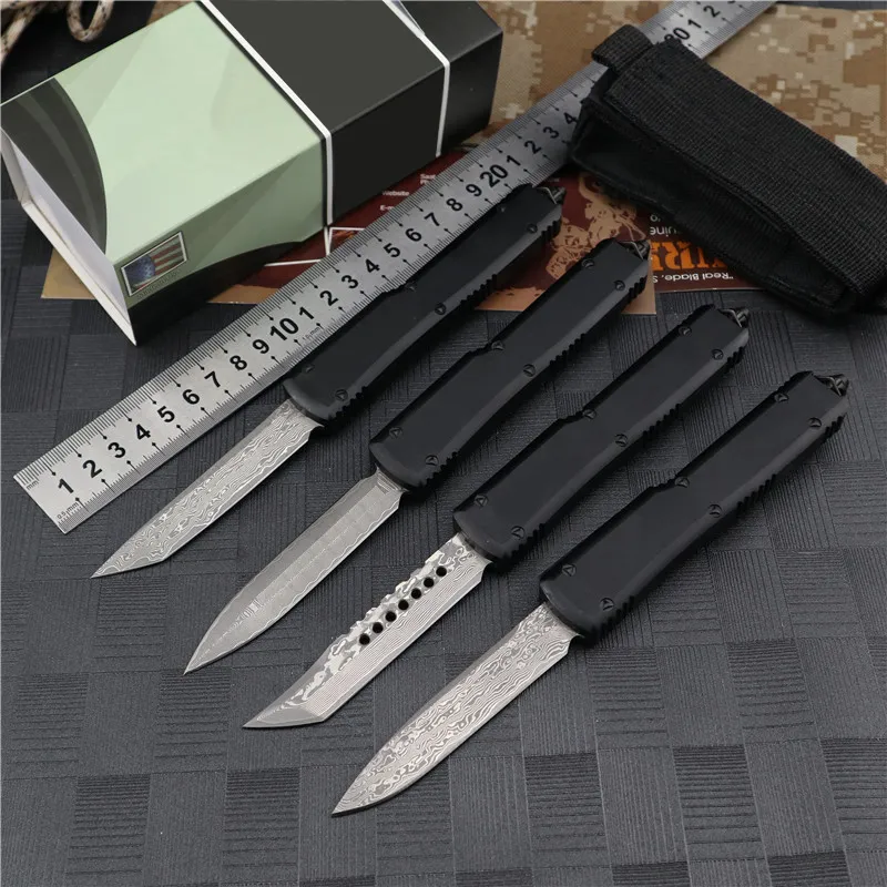 Micro UT85 Çift Eylem Otomatik Knives Şam Bıçağı Siyah Anodize Alumnyum Sap EDC Kamp Taktik Bıçak Kesme Araçları UT88