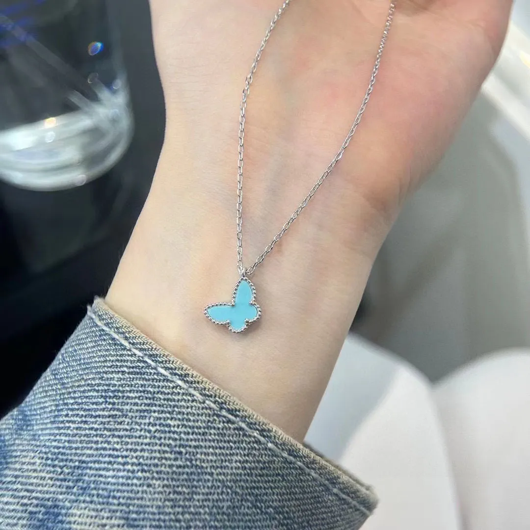 2023 Butterfly turquoise designer necklace is delicate and super cute and its shape is as eternal as a four-leaf clover. Classic designer jewelry.