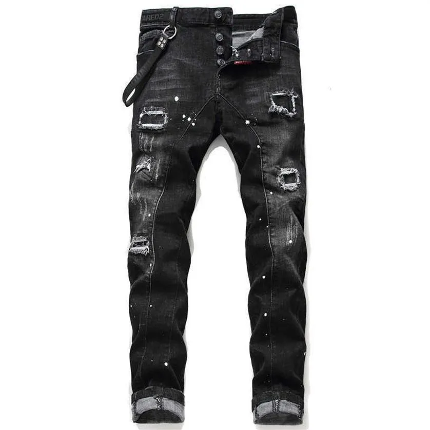 Designer rippade jeans för män 2023 streetwear brev svarta jeans byxor gotiska punk stretchable hip hop dance byxor y23284f