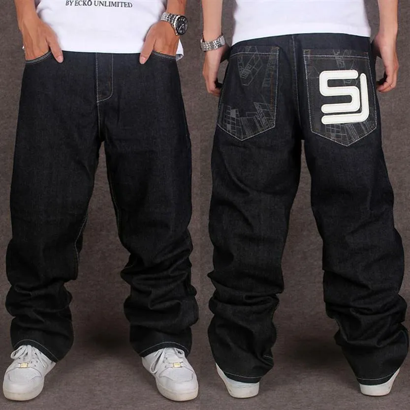 Jeans de diseño entero Hip Hop Hop Hop Streetwear Jeans Jeans Men sueltos para baile en la calle y apliques de patineta