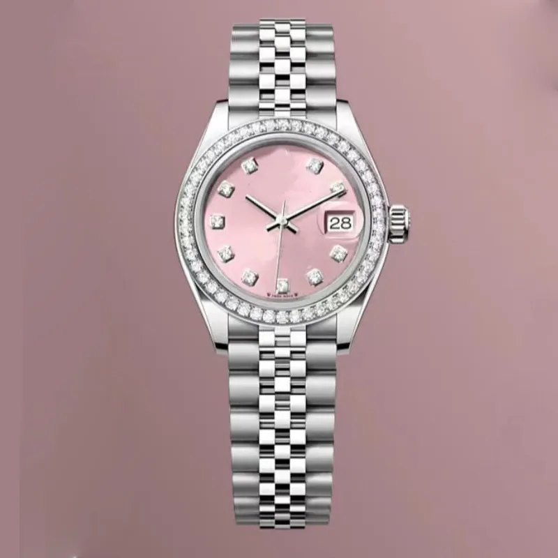 Женские ювелирные изделия смотрят на баллон на циферблат 31 Mid -Size Diamond Bezel Ladies Watch Autojes Automaticos Watches Высококачественные мужские механические часы Дизайнер розовый циферблат