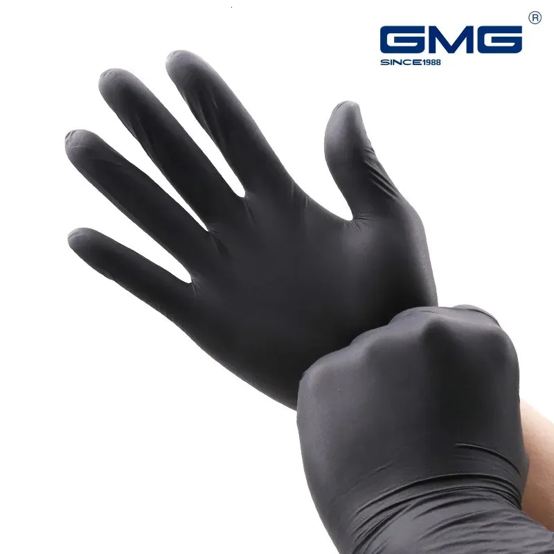 Gants à cinq doigts en Nitrile de qualité alimentaire, imperméables, plus épais, noirs, en poudre, sans Latex, jetables, 231013