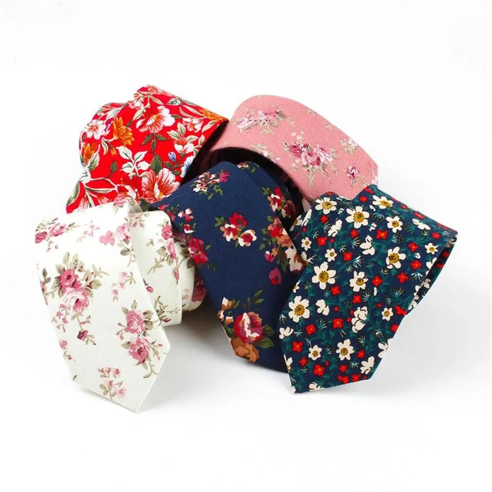 Tager Wilen Men's Skinny Tie Floral Print Cotton Necktie Groom Groomsmen Dances Men Boys in異なるColor270P