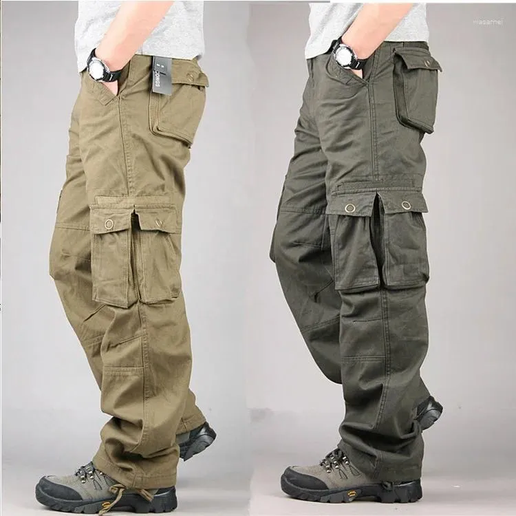 Męskie spodnie cargo bawełniane swobodne spodnie 2024 Plus Multi Pocket Pantalon Homme Fashion Wojskowe taktyczne