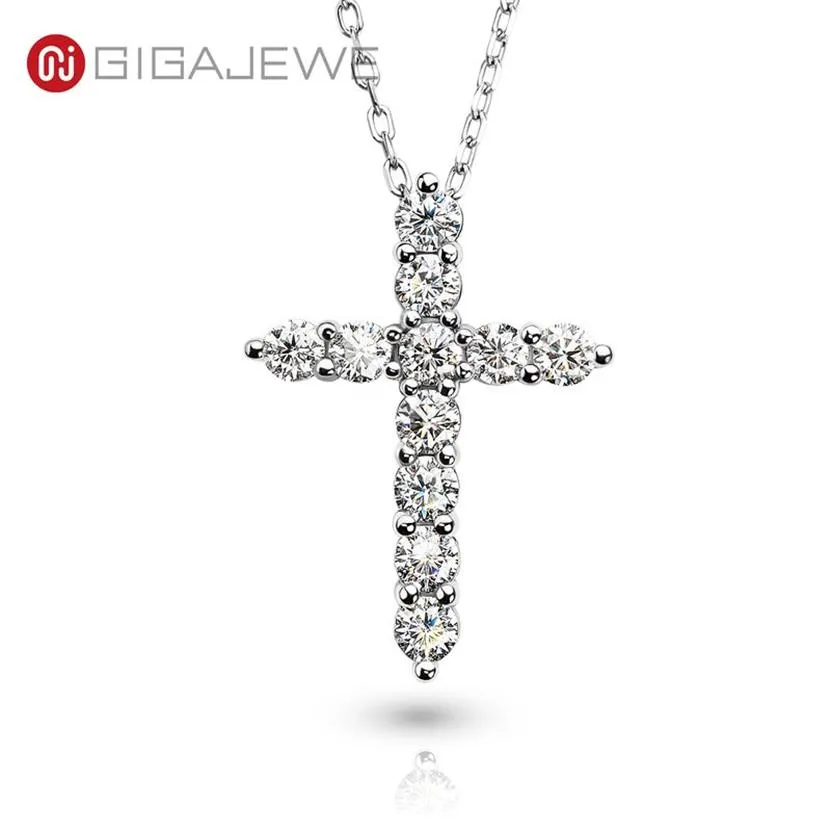 Gigajewe Totalt 1 1CT 3MMX11 RUND CURD D VVS1 Moissanite Pendant Necklace 925 Silver Christian Religious Cross Girl Girt GMSN220D