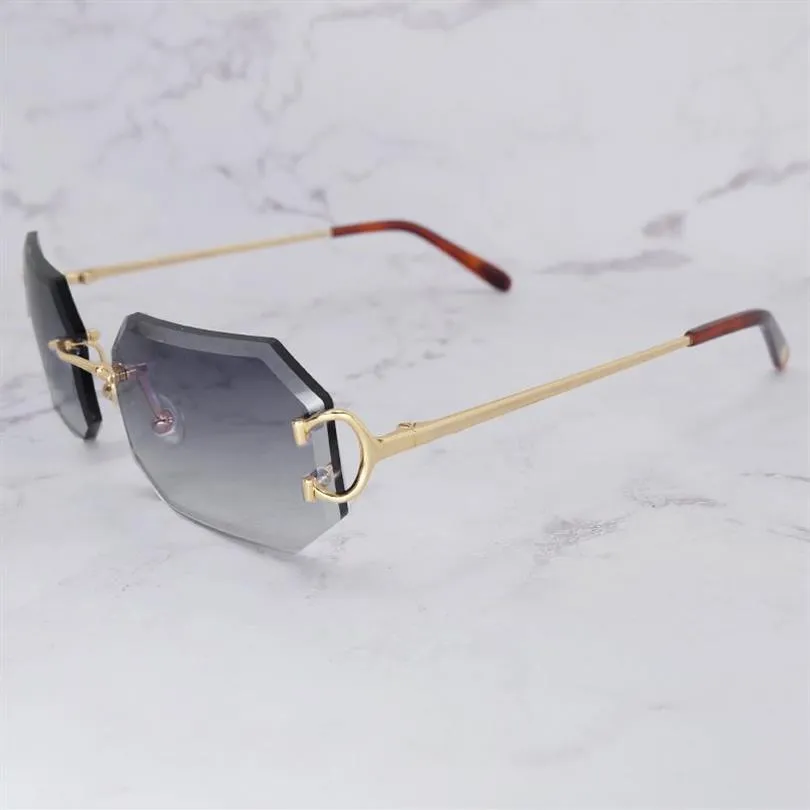 Lyxdesigner solglasögon Rimless Diamond Cut Edge Polygon Sun Glasögon Kör nyanser glasögon för män tillbehör294s