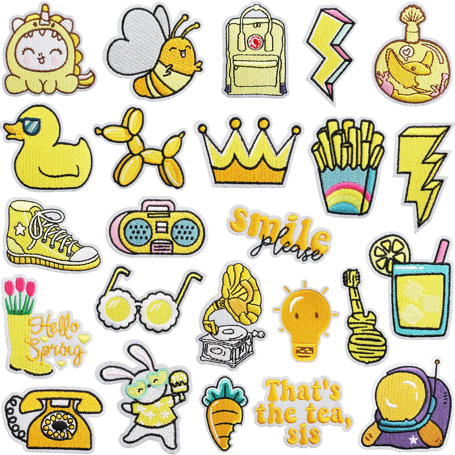 24Pcs Yellow Iron on Patches Cute Duck Duckling Letter Patch Sew Repair Patches Applique Sewing Clothing Badge for Shirt Jackets Hats Jeans DIY Accessories