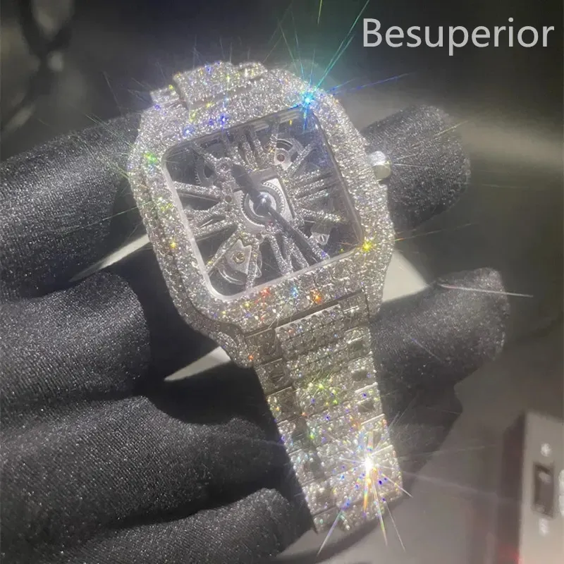 Montre de luxe en diamant moissanite glacée pour hommes, montre de créateur pour hommes, montre de haute qualité, mouvement automatique, montres Orologio. Montre de luxe i40