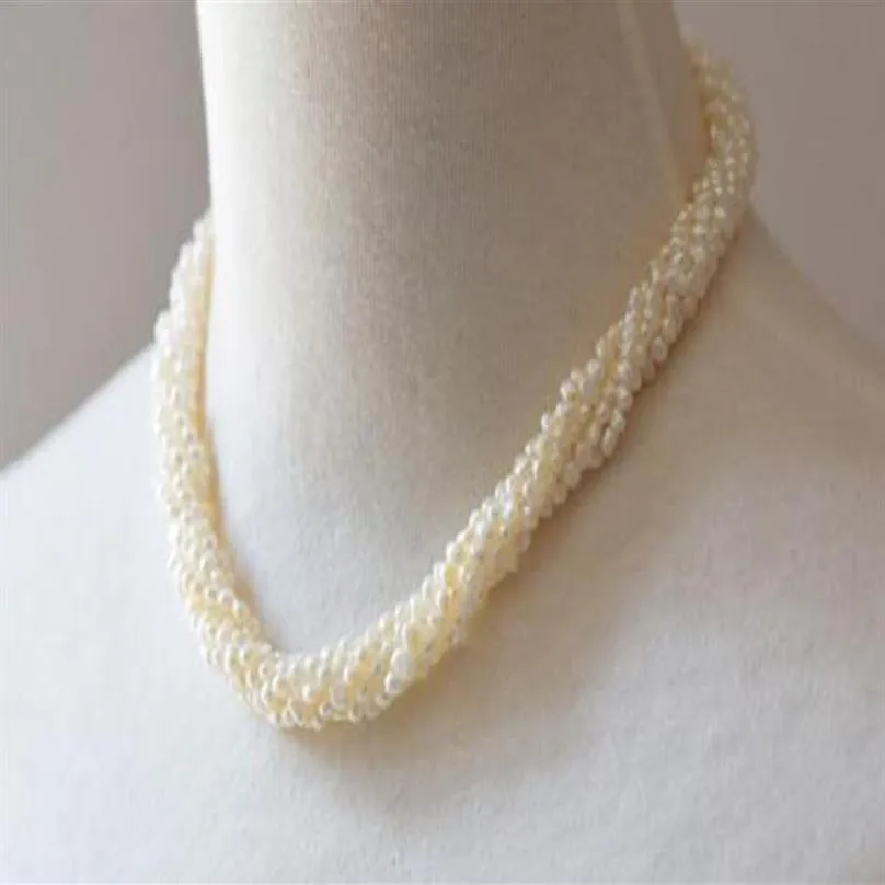 Collier de perles torsadées à plusieurs brins, petit grain de perle naturelle tissé noir et blanc, chaîne de clavicule courte 272E