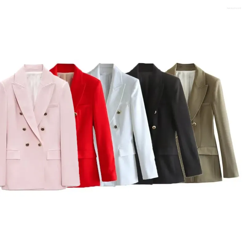 Ternos femininos 2023 moda duplo breasted fino ajuste terno jaqueta retro manga longa bolso casaco exclusivo veste