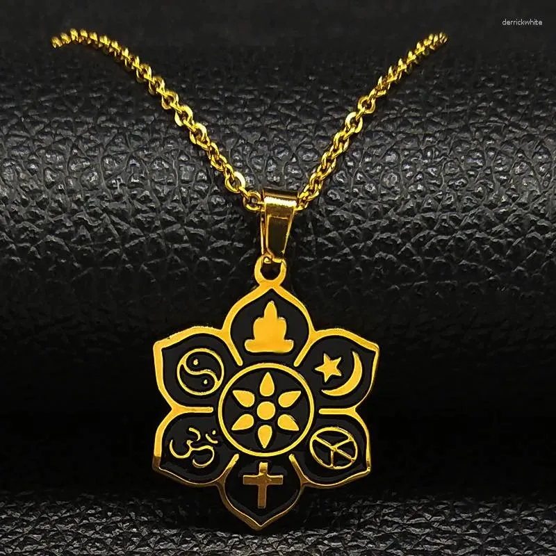 Hänge halsband yoga lotus rostfritt stål för kvinnor guldfärg om religiös tro halsband smycken bisuteria mujer n18822