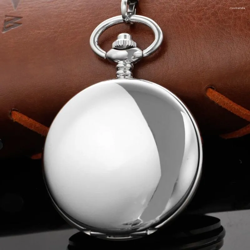 Pocket Watches Bright Silver Single Open Roman Digital Mechanical Watch Necklace Pendant Clock Fob Chain Men's Women's PJX1024