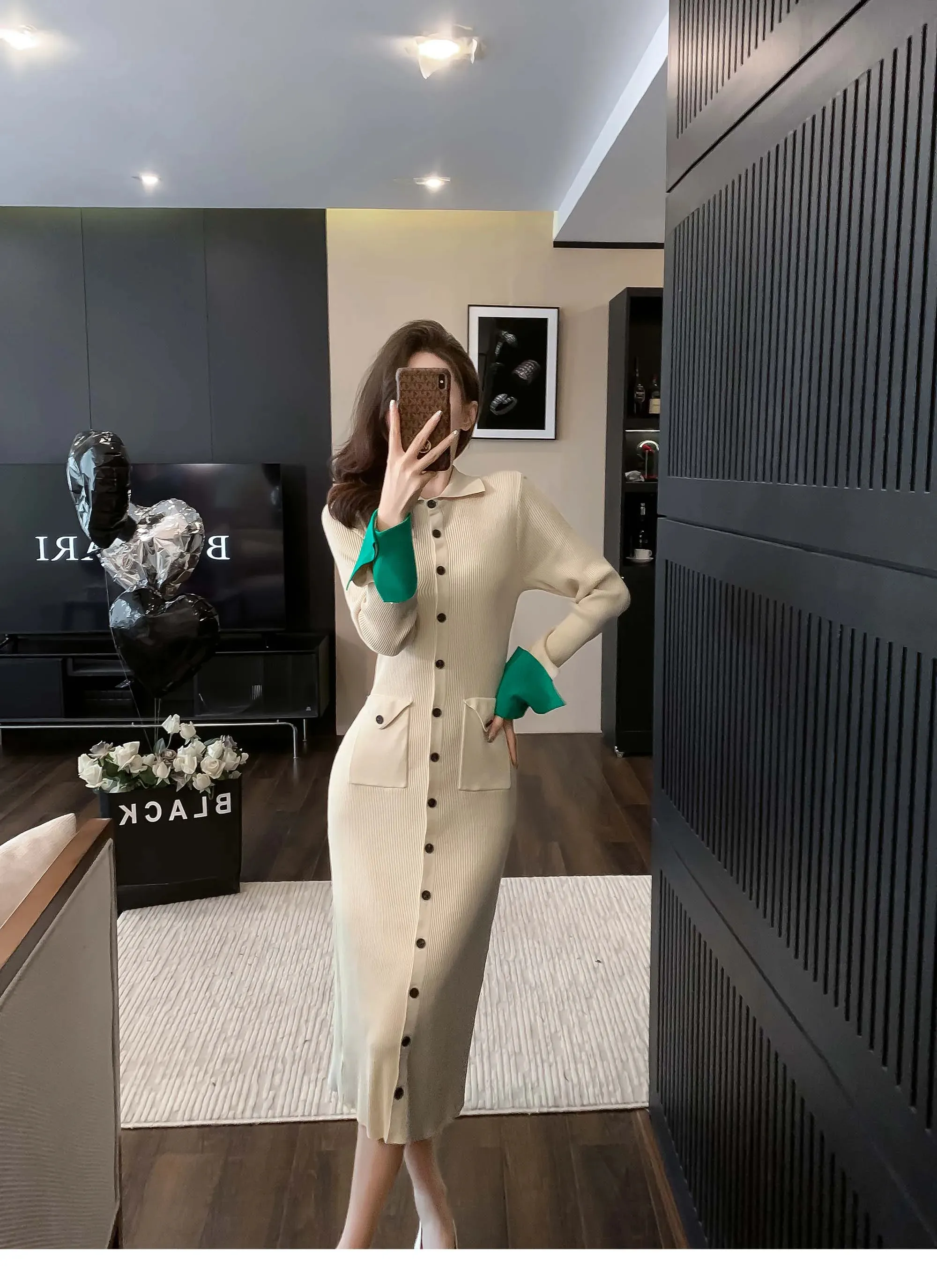 princess polly baby blue dress ZESICA Long Sleeve Mock Neck Ribbed Knit Slit Midi Dress – zesica main image 1