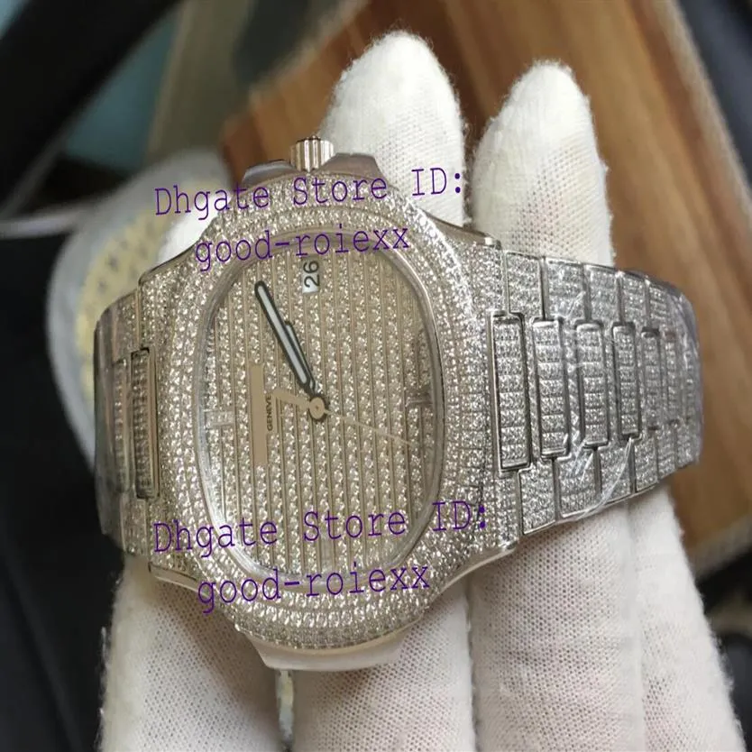 أعلى الفاخرة الفاخرة السوبر رجال أوتوماتيكي ساعة ميوتا 9015 Clone Cal 324SC Pull Pave Pling Diamond Dial Bracelet Men Rhinestone 5719 Watche239O