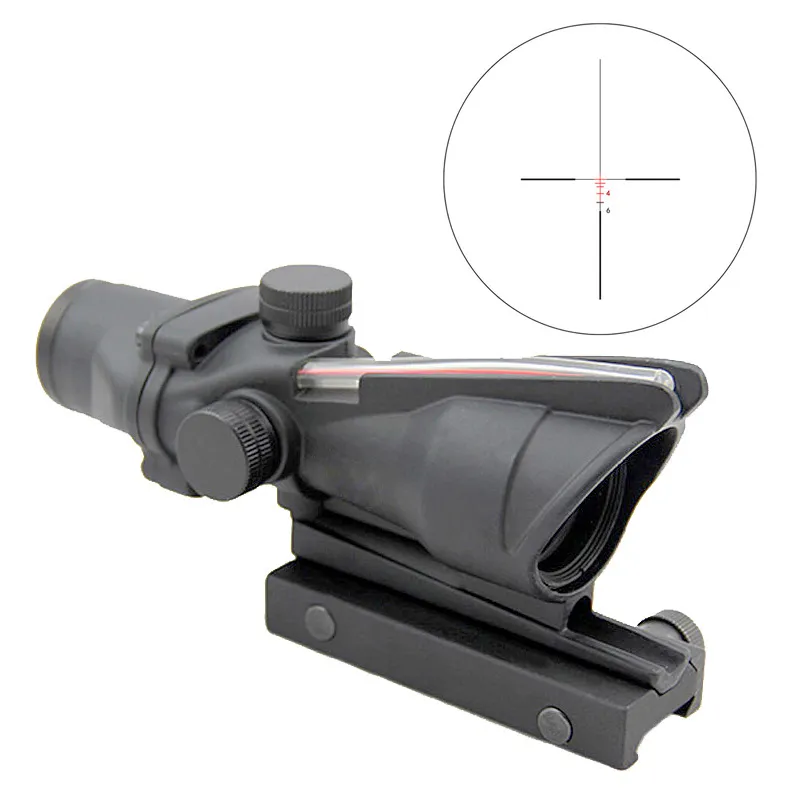 Taktik Acog Fiber Kapsam Kırmızı Işıklı Crosshair Retikül 4x32 Gerçek Fiber Görüş Av Tüfek Çarpısı 4x Büyüteç Optik Görüş